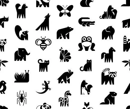 Seamless pattern with Animals logos Stock Illustration
