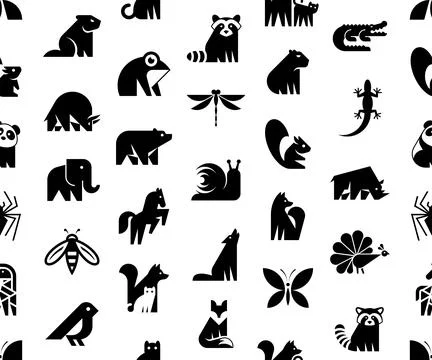 Seamless pattern with Animals logos Illustrazione stock