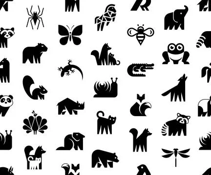 Seamless pattern with Animals logos Stock Illustration
