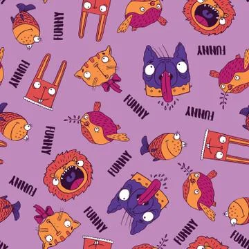 Seamless pattern with animals on pink background Stock Illustration