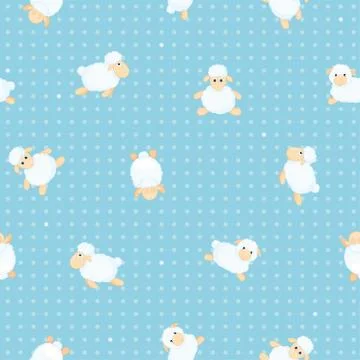 Seamless pattern with animals. Sheep in different poses on a blue background. Stock Illustration