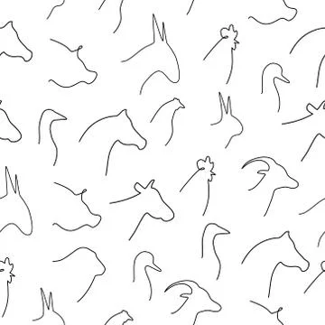 Seamless pattern animals vector line. Stock Illustration
