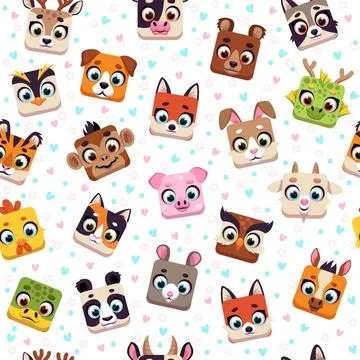 Seamless pattern with animals. Wildlife and domestic square characters. Childish Stock Illustration