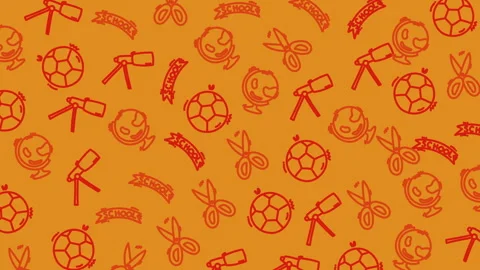 Seamless Pattern Animated Background Orange With Red School Icons Stock Footage 340836516