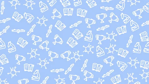 Seamless Pattern Animation of Science Icons on Blue Background Stock Footage 338314884