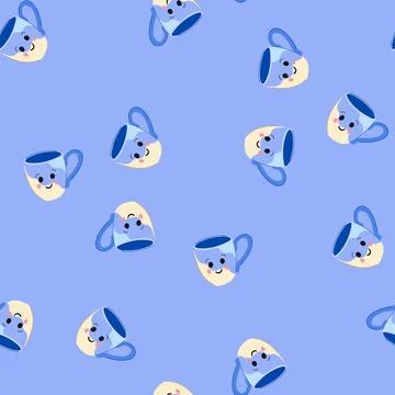 Seamless pattern anime kawaii mug cartoon vector Stock Illustration