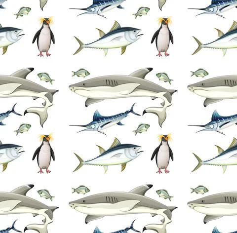Seamless pattern with Antarctica animals on white background Stock Illustration
