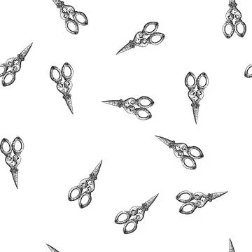 Seamless pattern Antique decorative sewing scissors hand drawing sketch Illustrazione stock