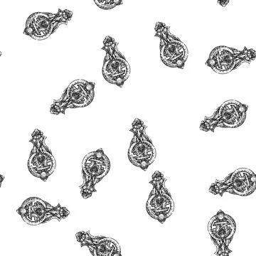 Seamless pattern antique iron door knocker sketch hand drawn Stock Illustration