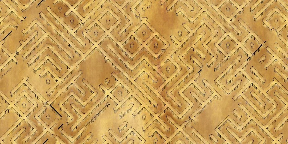 Seamless pattern of antique maze scheme, painted on old paper or parchment Stock Illustration