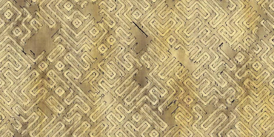 Seamless pattern of antique maze scheme, painted on old paper or parchment 스톡 일러스트