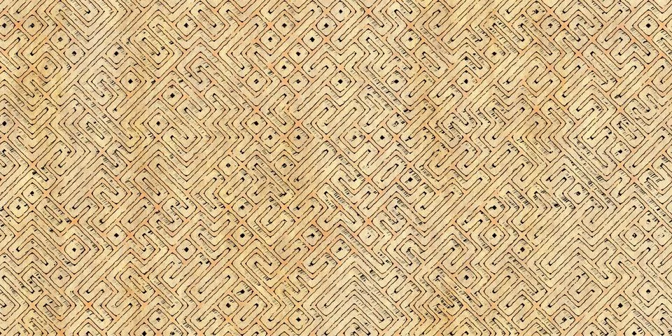 Seamless pattern of antique maze scheme, painted on old paper or parchment Ilustración de archivo