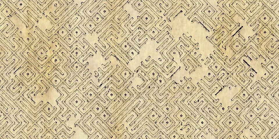 Seamless pattern of antique maze scheme, painted on old paper or parchment 写真素材