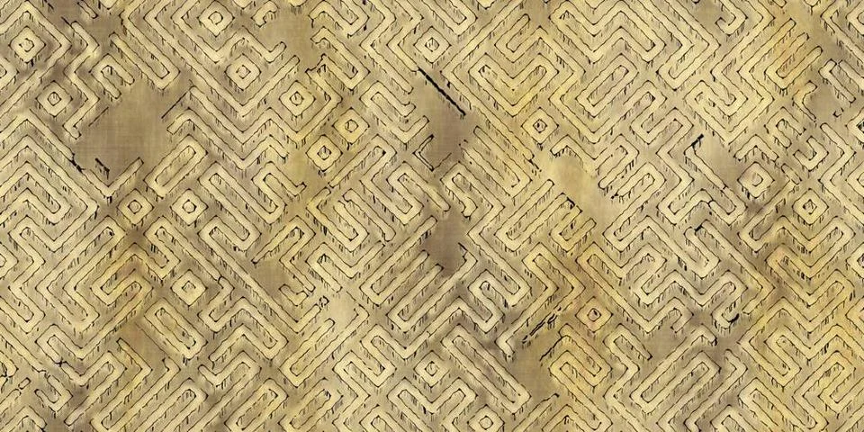 Seamless pattern of antique maze scheme, painted on old paper or parchment... 写真素材