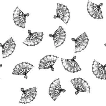 Seamless pattern antique old fashioned fan sketch hand drawn Illustrazione stock