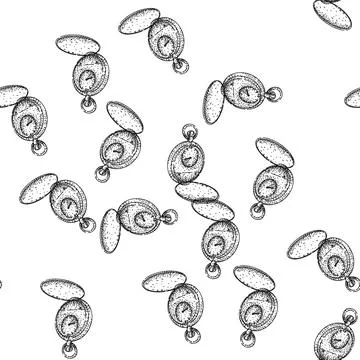 Seamless pattern antique pocket watch sketch hand drawn Stock Illustration