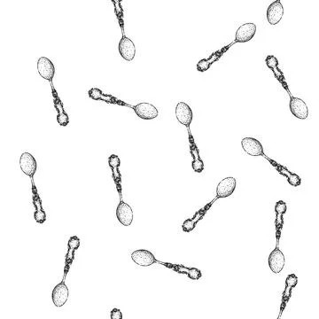 Seamless pattern antique spoon engraved silver sketch hand drawn Stock Illustration