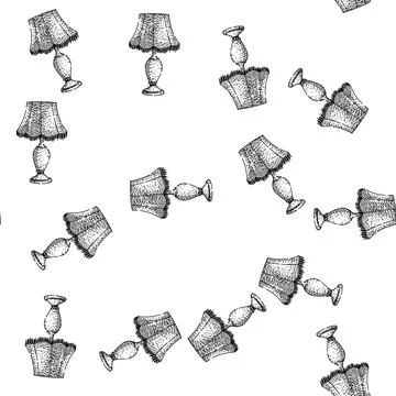 Seamless pattern Antique table lamp hand drawing sketch illustration Stock Illustration