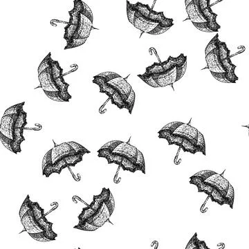 Seamless pattern antique umbrella sketch hand drawn Stock Illustration