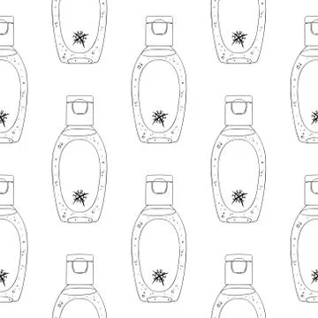 Seamless pattern antiseptic hands. Personal hygiene product. Sanitizer dispenser Stock Illustration