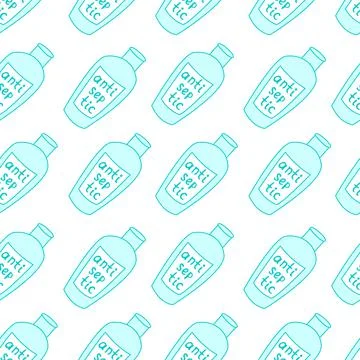 Seamless pattern with antiseptic hands. Personal hygiene product. Sanitizer d Stock Illustration