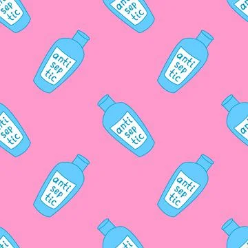 Seamless pattern with antiseptic hands. Personal hygiene product. Sanitizer d Stock Illustration