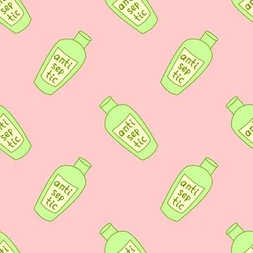 Seamless pattern with antiseptic hands. Personal hygiene product. Sanitizer d Stock Illustration