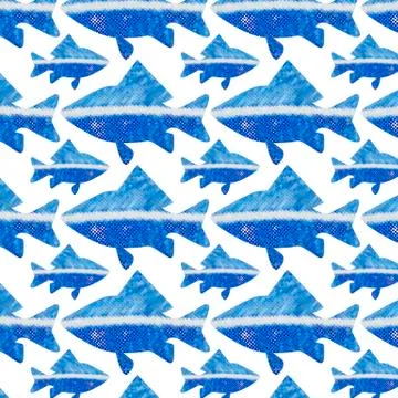 Seamless pattern to any surface with blue marine fish 库存插图