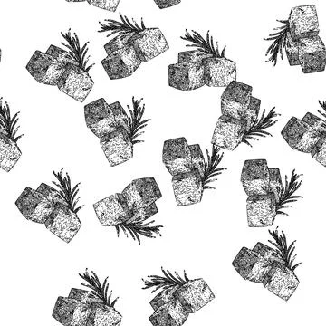 Seamless pattern appetizer feta cheese sketch hand drawn Stock Illustration