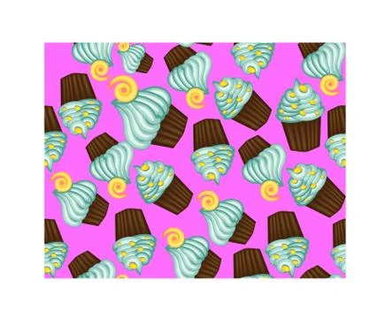 Seamless pattern of appetizing cupcakes with blue cream 스톡 일러스트
