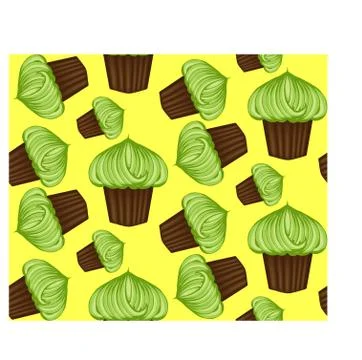 Seamless pattern of appetizing cupcakes with green cream and mint Stock-Illustration