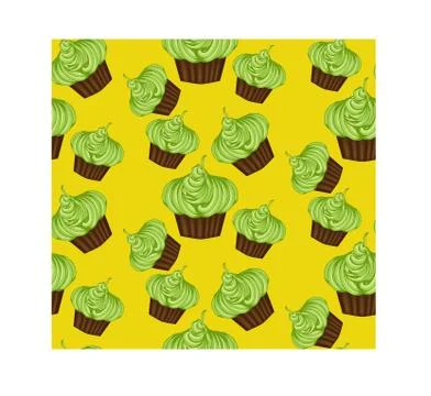Seamless pattern of appetizing cupcakes with green cream and mint Illustrazione stock