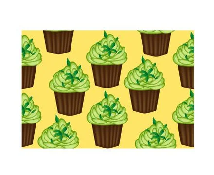Seamless pattern of appetizing cupcakes with green cream and mint Illustrazione stock