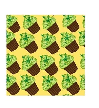 Seamless pattern of appetizing cupcakes with green cream and mint Illustrazione stock