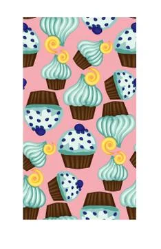 Seamless pattern of appetizing cupcakes with green cream and mint Illustrazione stock
