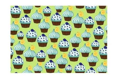 Seamless pattern of appetizing cupcakes with green cream and mint Illustrazione stock