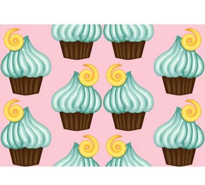 Seamless pattern of appetizing cupcakes with green cream and mint Illustrazione stock