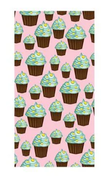 Seamless pattern of appetizing cupcakes with green cream and mint Stock Illustration