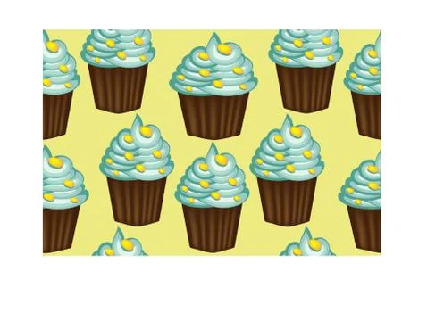 Seamless pattern of appetizing cupcakes with green cream and mint Illustrazione stock