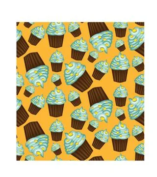 Seamless pattern of appetizing cupcakes with green cream and mint Illustrazione stock