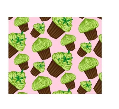 Seamless pattern of appetizing cupcakes with green cream and mint Illustrazione stock
