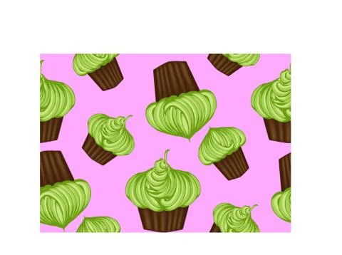Seamless pattern of appetizing cupcakes with green cream and mint Illustrazione stock
