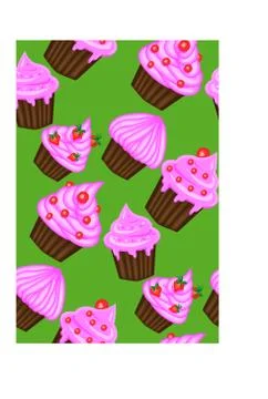 Seamless pattern of appetizing cupcakes with pink cream Stock Illustration