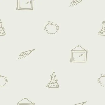 Seamless pattern with apple, airplane, chalkboard Stock Illustration