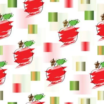 Seamless pattern with apple and abstract squares vector Stock Illustration