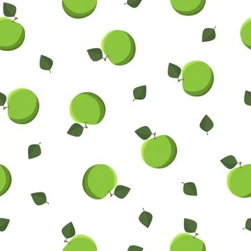 Seamless pattern with apple and leaves on a white background. Stock Illustration