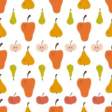 Seamless pattern with apple and pear in cartoon style. Vector illustration. Stock Illustration