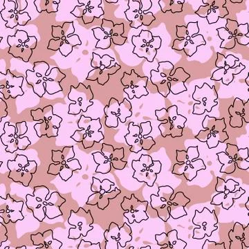 Seamless Pattern with Apple Cherry Blooming Flowers in pink colors Stock Illustration