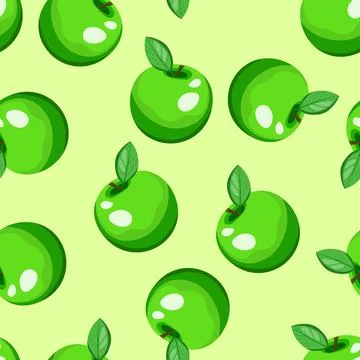 Seamless pattern with apple on color background. Natural delicious fresh ripe Illustrazione stock