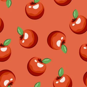 Seamless pattern with apple on color background. Natural delicious fresh tasty Stock Illustration